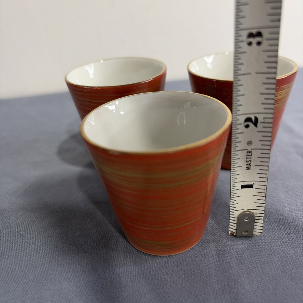 Vintage Japanese Ceramic Sake Set Red Gold Striped 4 Piece Tokkuri Ochoko MCM - Picture 12 of 16